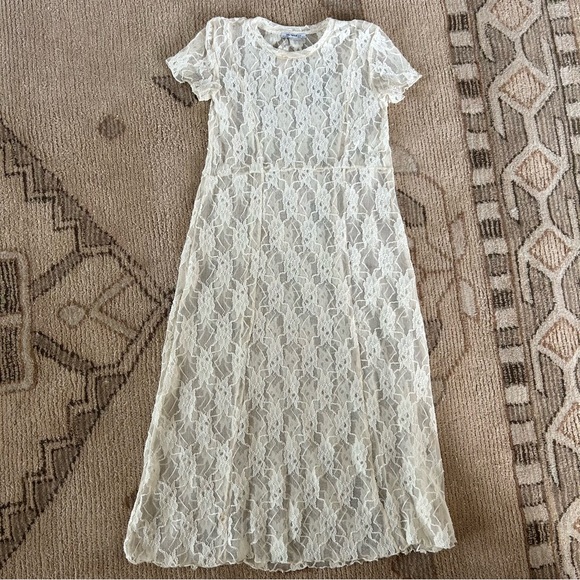 Zara TRF Ivory White Lace Sheer Midi Dress - Picture 1 of 5